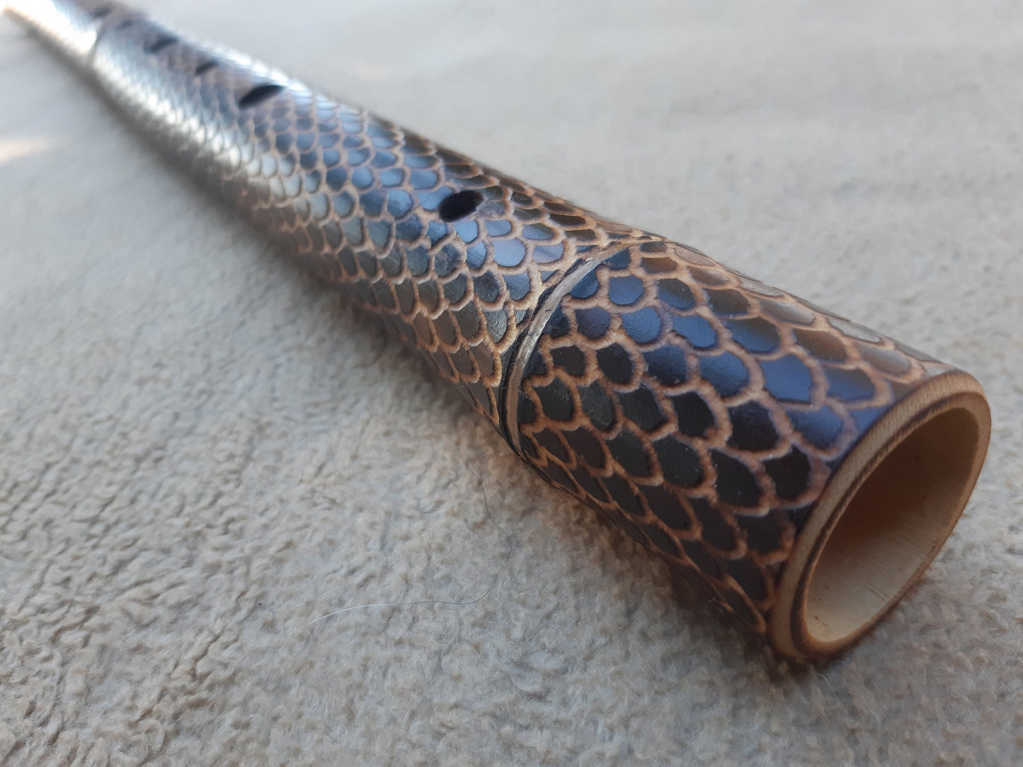 RESERVED for Salvo: Low D Dragon skin Arabian bamboo flute. Hijaz Kar scale.Dragon scales. Dragon skin meditative flute. Deep flute. Low D