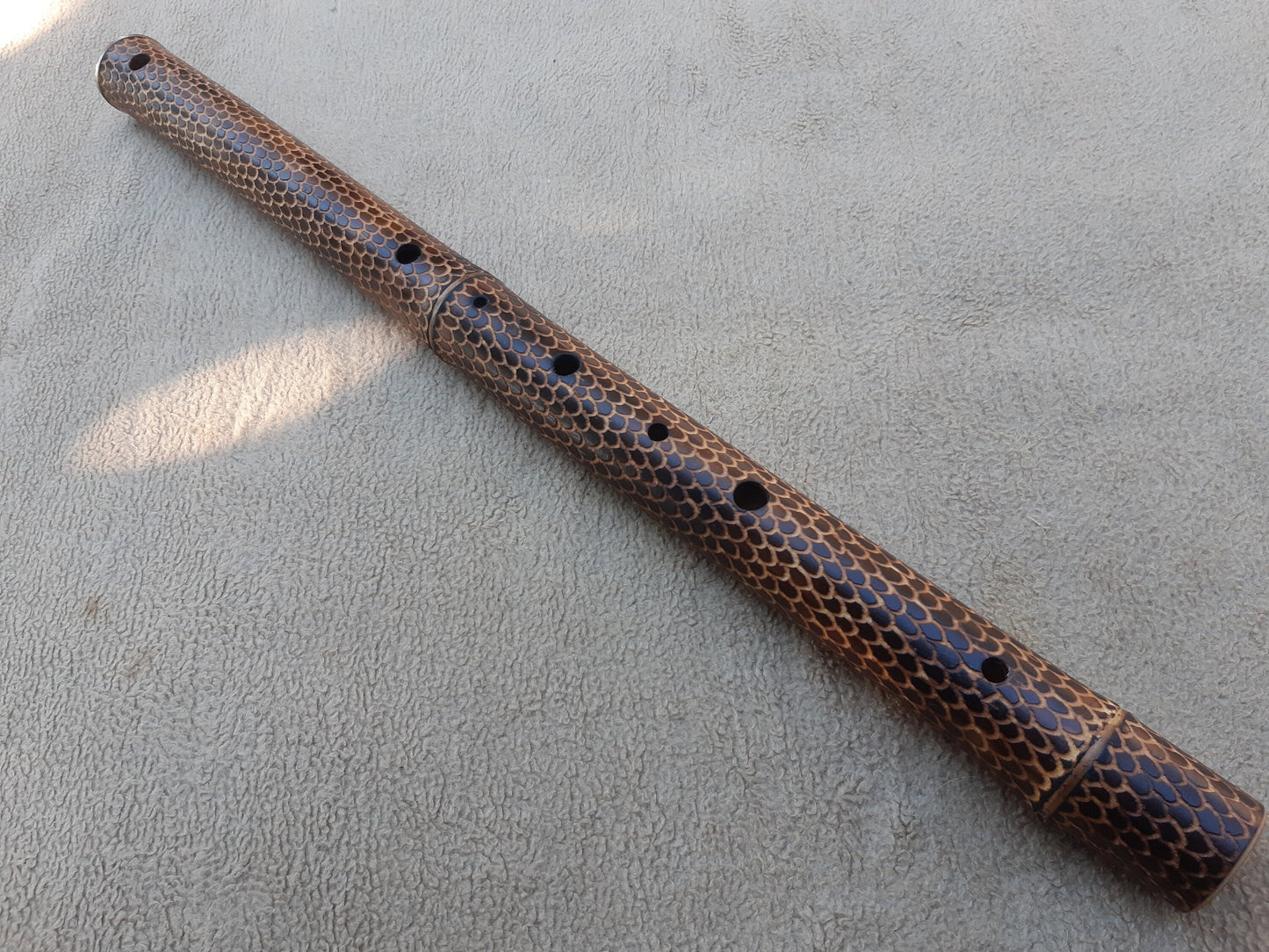 RESERVED for Salvo: Low D Dragon skin Arabian bamboo flute. Hijaz Kar scale.Dragon scales. Dragon skin meditative flute. Deep flute. Low D