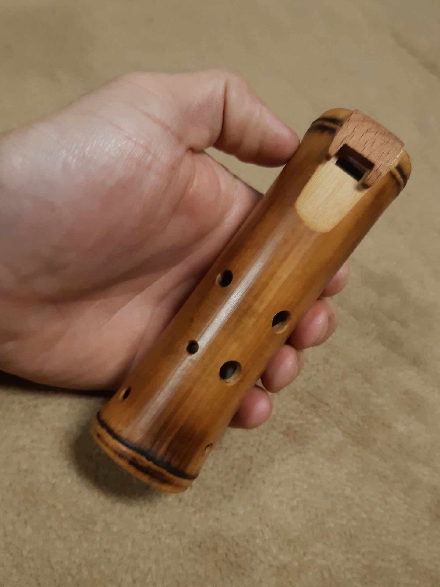 Bamboo Ocarina in the key of A = 440 Hz. Native American Style ocarina. Small vessel flute. Ethnic ocarina with rustic design.