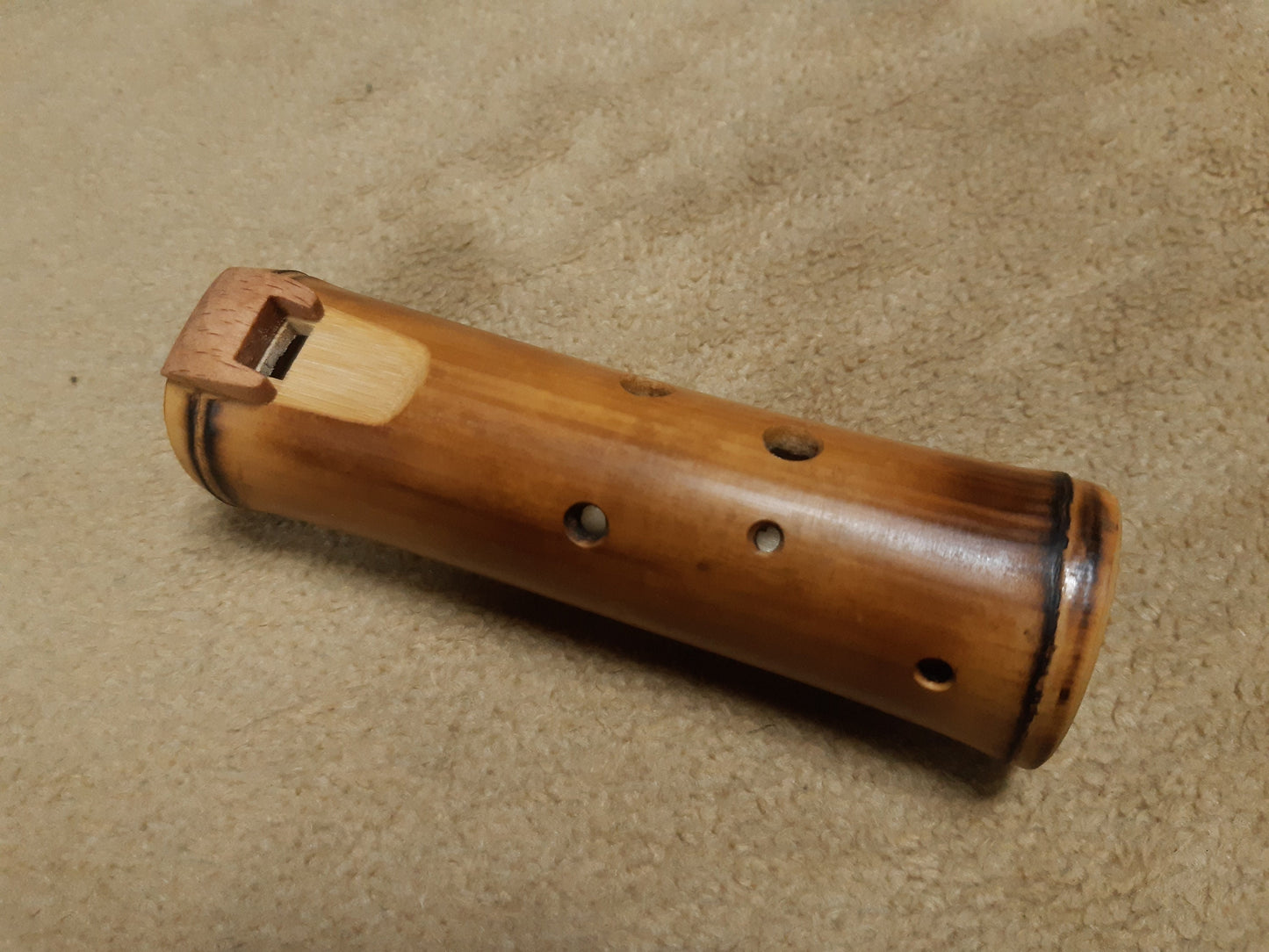 Bamboo Ocarina in the key of A = 440 Hz. Native American Style ocarina. Small vessel flute. Ethnic ocarina with rustic design.