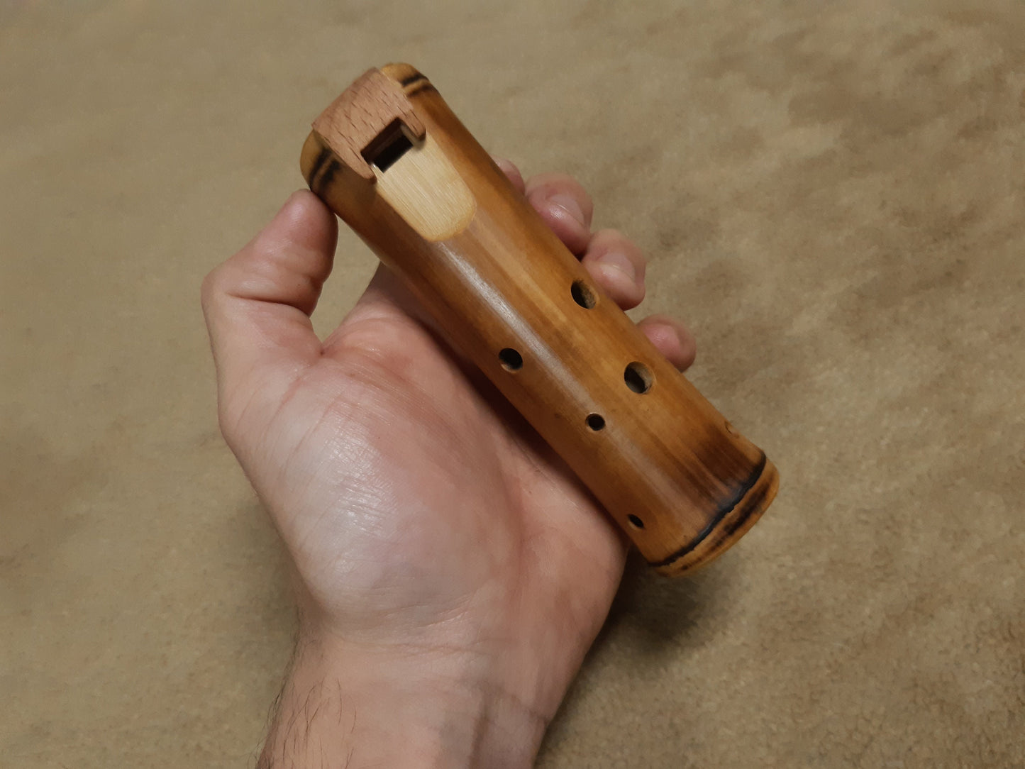 Bamboo Ocarina in the key of A = 440 Hz. Native American Style ocarina. Small vessel flute. Ethnic ocarina with rustic design.