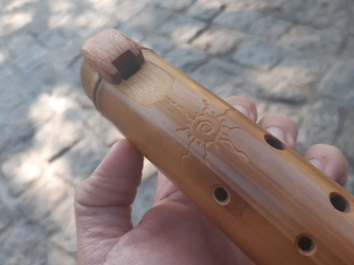 Native American Style Bamboo Ocarina in the key of G, A = 440 Hz. Ethnic vessel flute in G minor pentatonic scale.