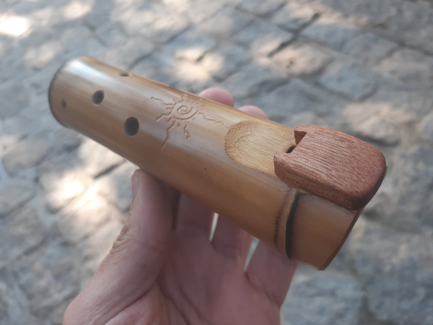 Native American Style Bamboo Ocarina in the key of G, A = 440 Hz. Ethnic vessel flute in G minor pentatonic scale.