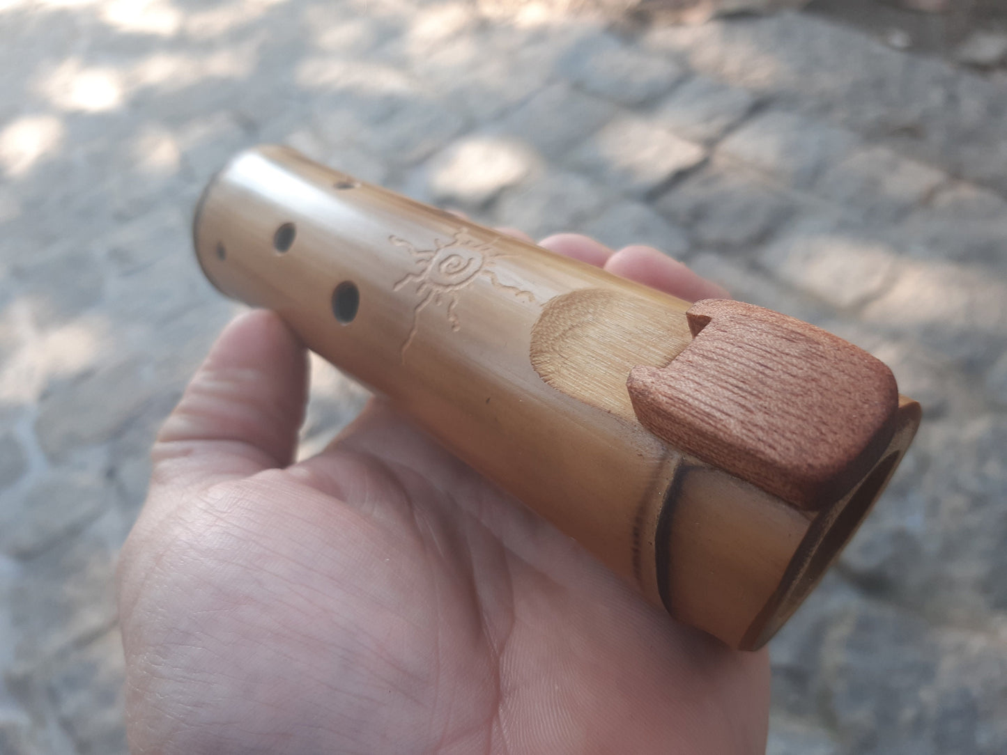 Native American Style Bamboo Ocarina in the key of G, A = 440 Hz. Ethnic vessel flute in G minor pentatonic scale.