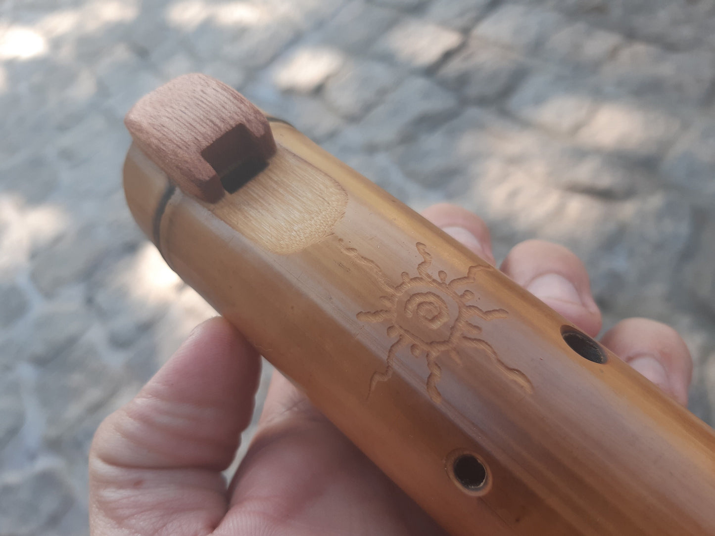 Native American Style Bamboo Ocarina in the key of G, A = 440 Hz. Ethnic vessel flute in G minor pentatonic scale.