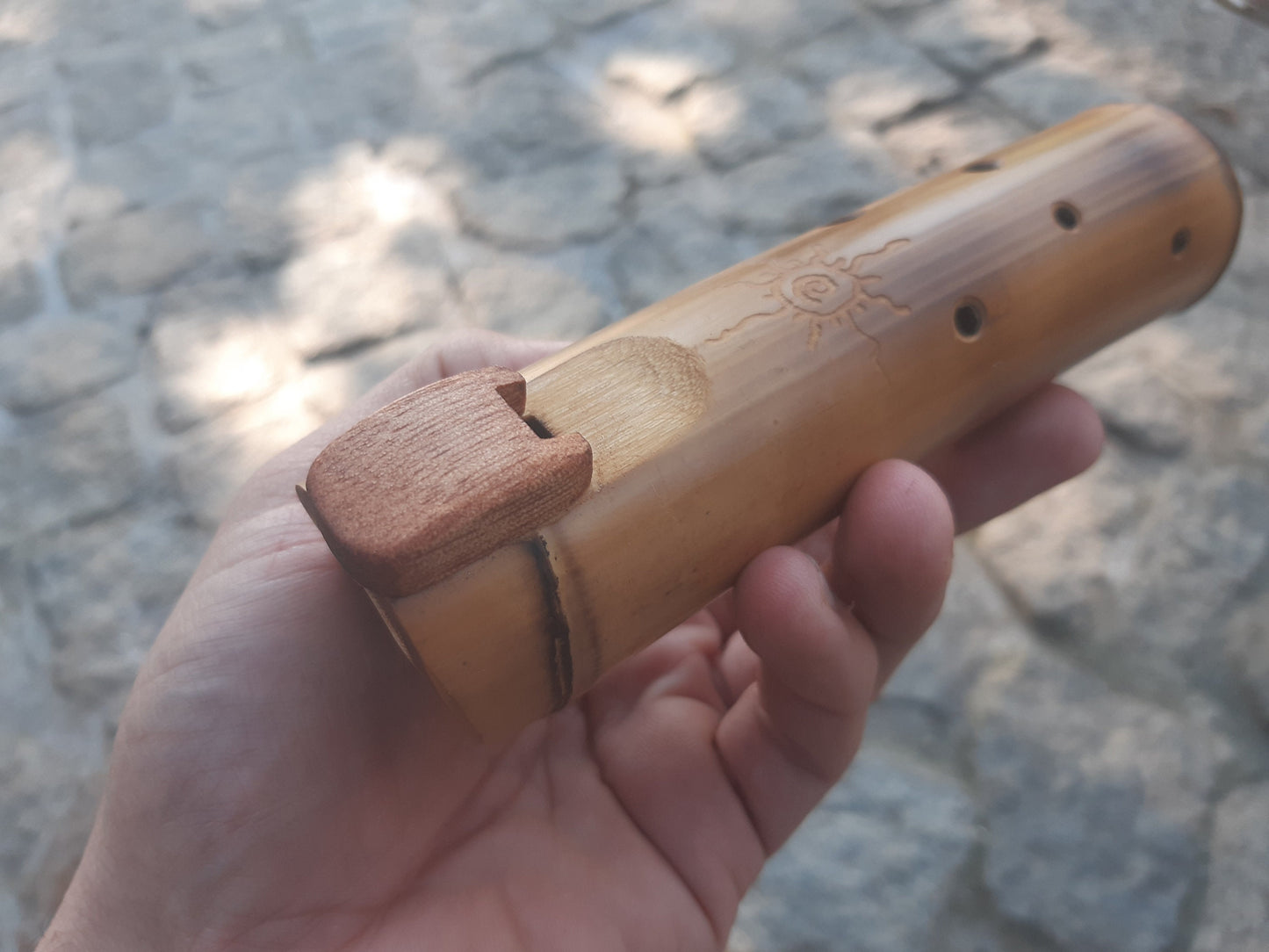 Native American Style Bamboo Ocarina in the key of G, A = 440 Hz. Ethnic vessel flute in G minor pentatonic scale.
