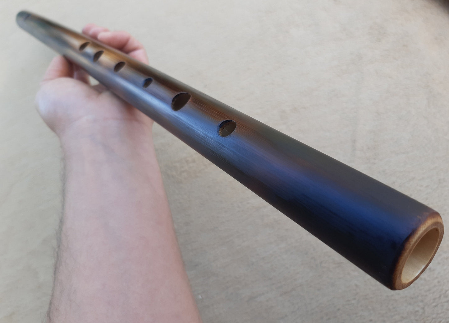 E Major Flute. Bamboo Transverse flute tuned in E major. Concert tuned. A = 440 Hz. Bansuri. Dark color