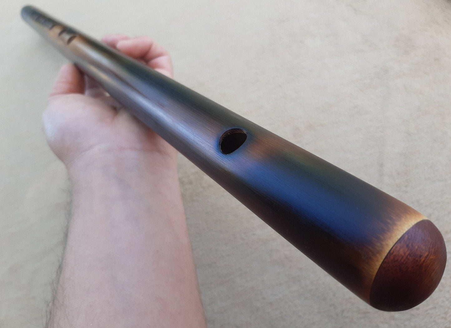 E Major Flute. Bamboo Transverse flute tuned in E major. Concert tuned. A = 440 Hz. Bansuri. Dark color