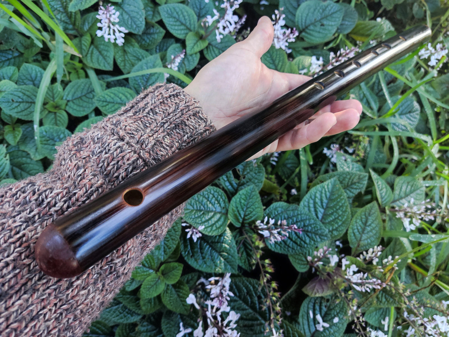 E Major Flute. Bamboo Transverse flute tuned in E major. Concert tuned. A = 440 Hz. Bansuri. Dark color