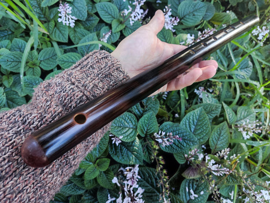 E Major Flute. Bamboo Transverse flute tuned in E major. Concert tuned. A = 440 Hz. Bansuri. Dark color