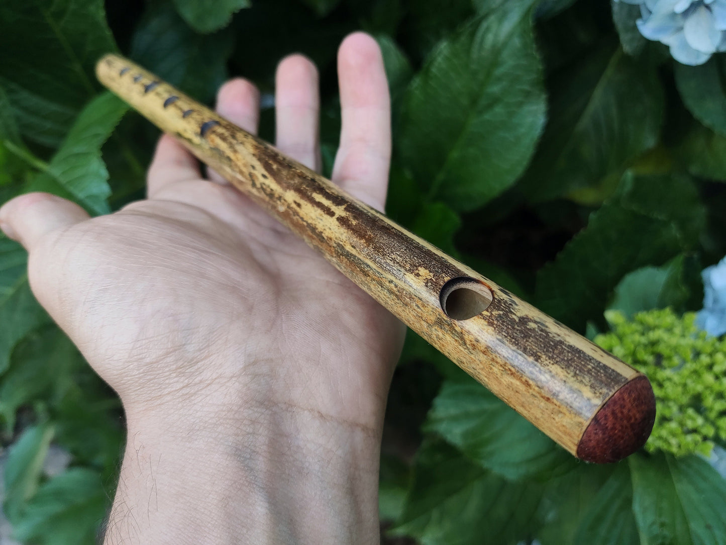 High D Harmonic Minor Bamboo Flute. Rustic Baroque sounding flute with design. Small Ethnic flute with minor scale. Pocket flute