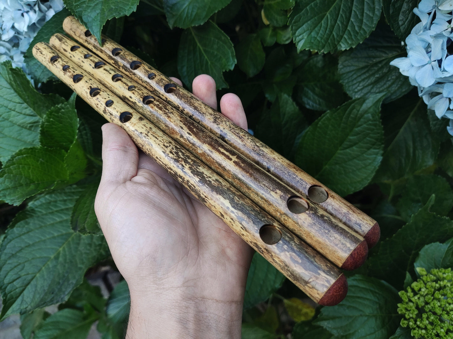 High D Harmonic Minor Bamboo Flute. Rustic Baroque sounding flute with design. Small Ethnic flute with minor scale. Pocket flute