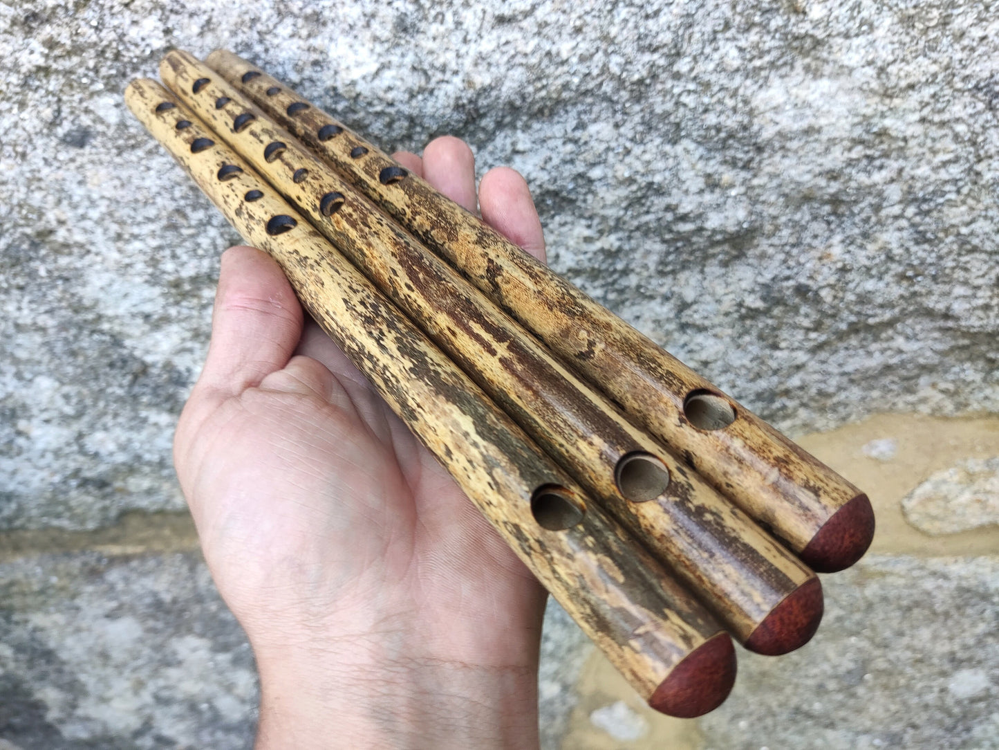 High D Harmonic Minor Bamboo Flute. Rustic Baroque sounding flute with design. Small Ethnic flute with minor scale. Pocket flute