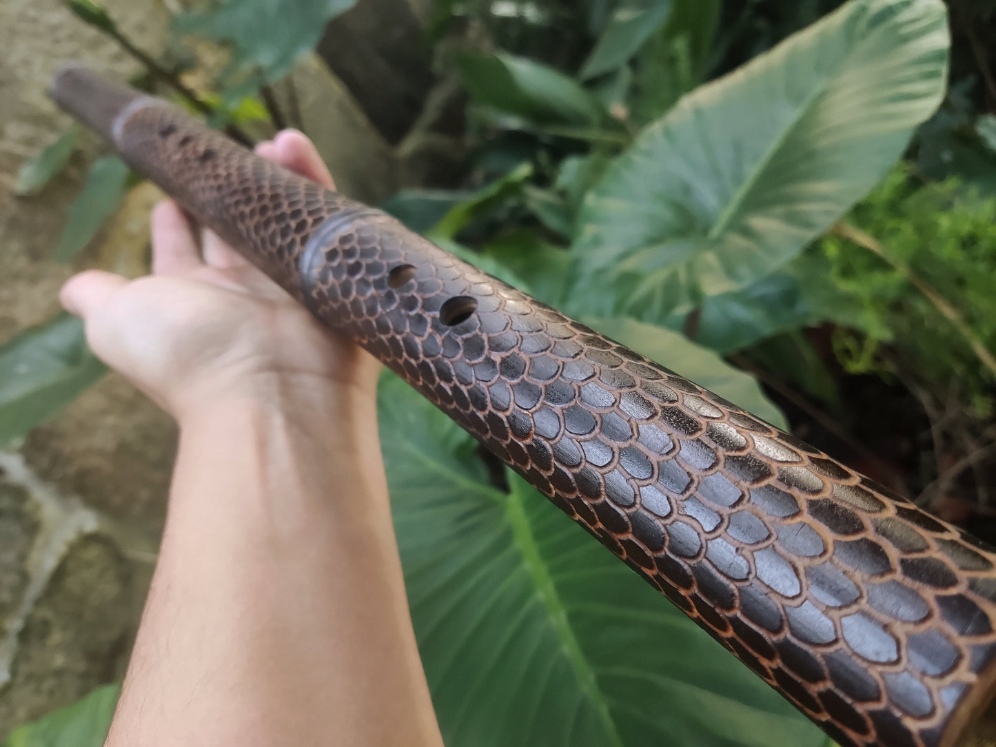 The Dragon Flute! Dragon Skin Kokin Akebono Bass Bamboo Flute in low A, for deep meditation, sound healing | Unique Gift for Musician