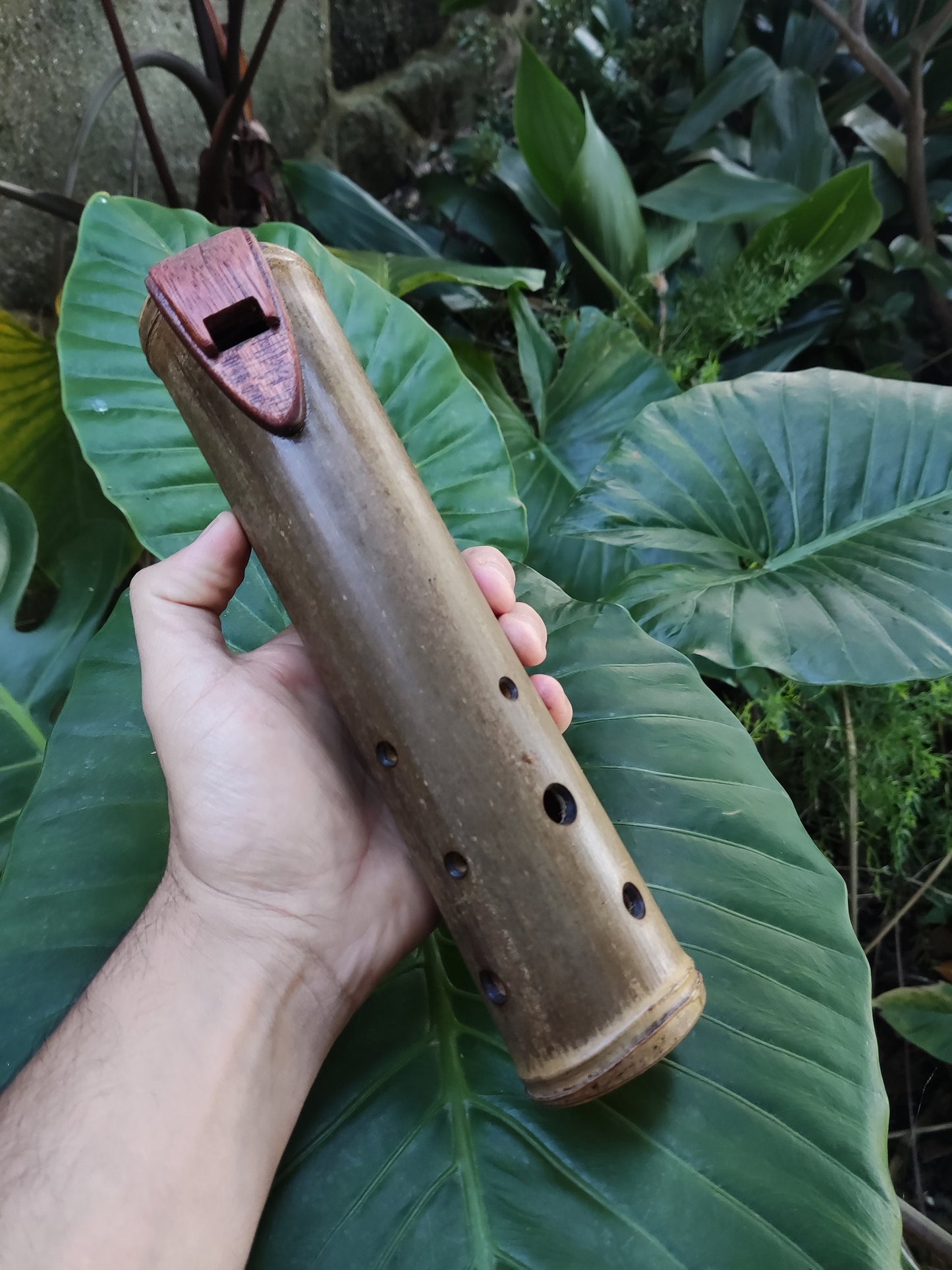 Deep Native American Style Bamboo Ocarina in the key of low C#. Ethnic vessel flute in E scale. Meditative ocarina. Low ocarina