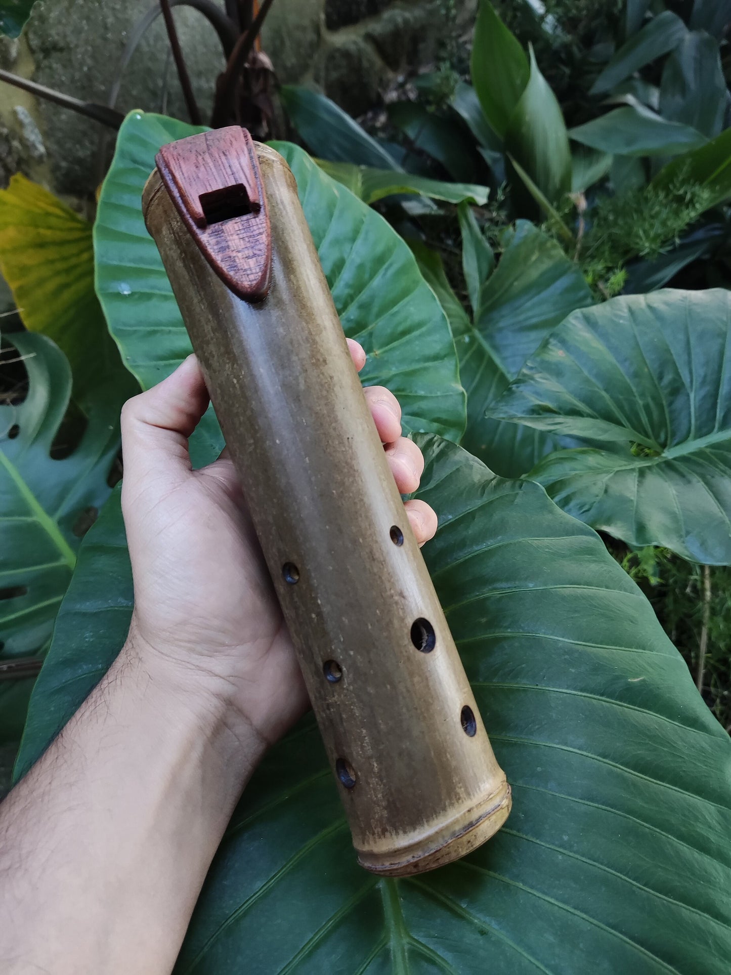 Deep Native American Style Bamboo Ocarina in the key of low C#. Ethnic vessel flute in E scale. Meditative ocarina. Low ocarina