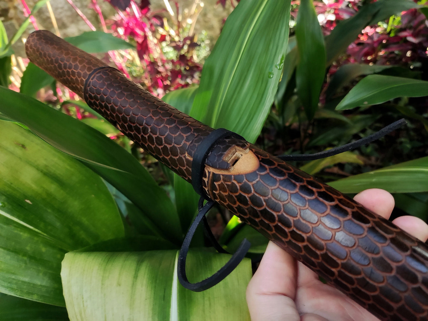 Dragon Skin Native American Style Bamboo flute in D# with a Minor Pentatonic Scale. Ethnic crooked flute with Hand Carved Dragon scales
