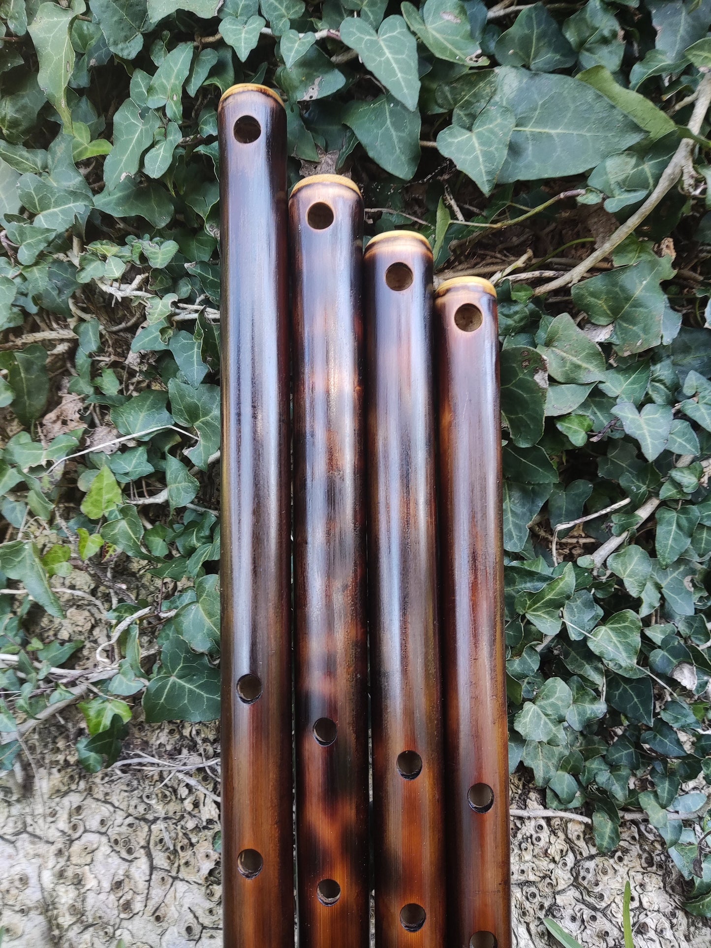 Oriental Flute in various keys tuned with a minor pentatonic flute. Handmade ethnic bamboo flute with oriental scale and burned look