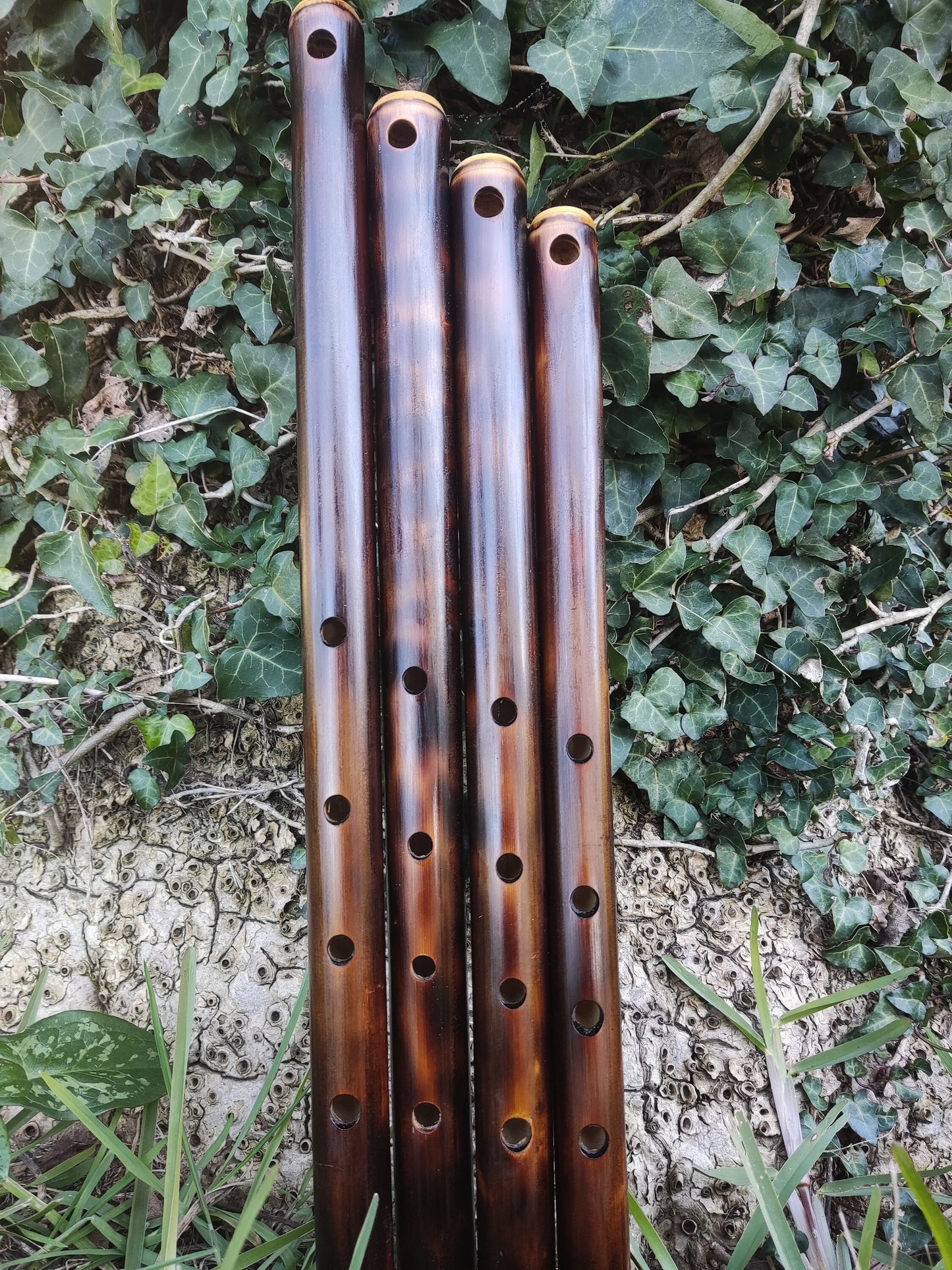 Oriental Flute in various keys tuned with a minor pentatonic flute. Handmade ethnic bamboo flute with oriental scale and burned look