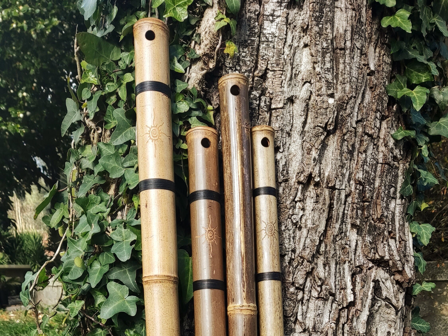 The Akebono Set: Four Transverse Bamboo Flutes with a Japanese scale in various keys, suitable for Sound Healing Practices and Meditation