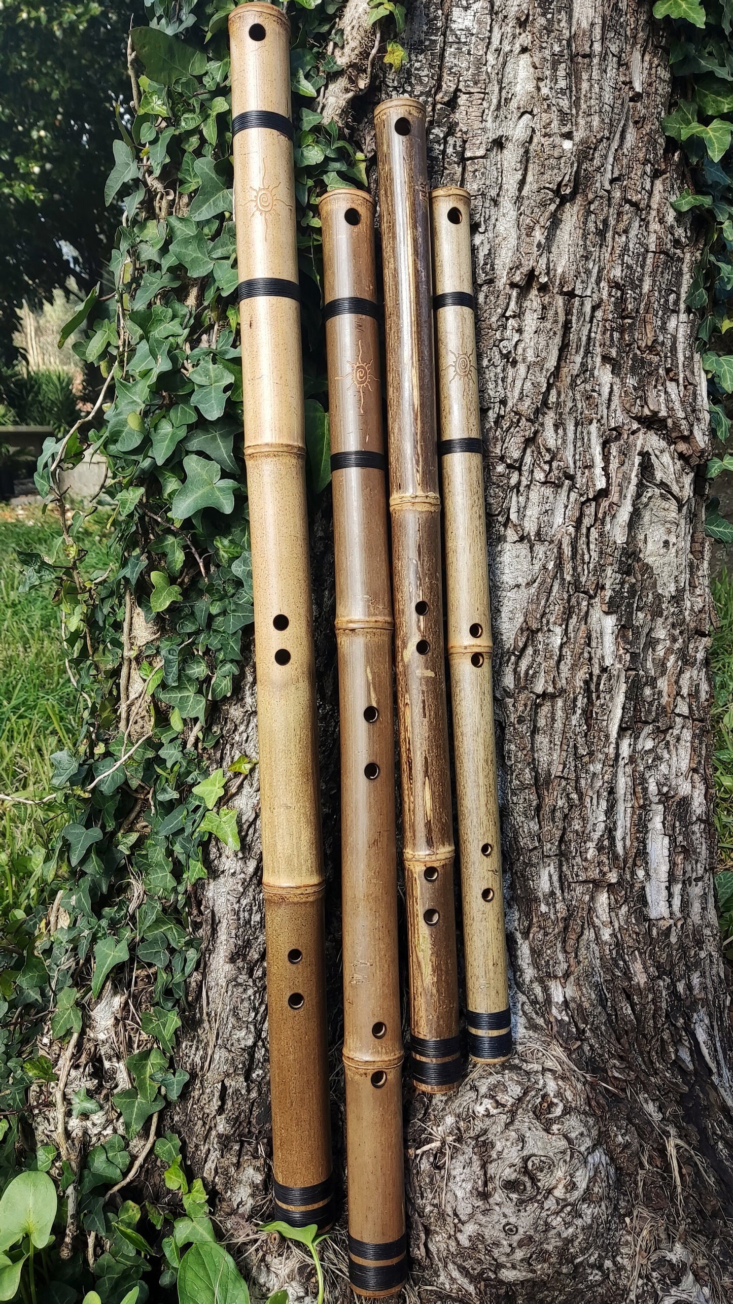 The Akebono Set: Four Transverse Bamboo Flutes with a Japanese scale in various keys, suitable for Sound Healing Practices and Meditation