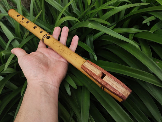 G Minor Harmonic Fipple Flute handmade out of Bamboo and reclaimed Mahogany and Chestnut. Intuitive flute | Sopro Flutes