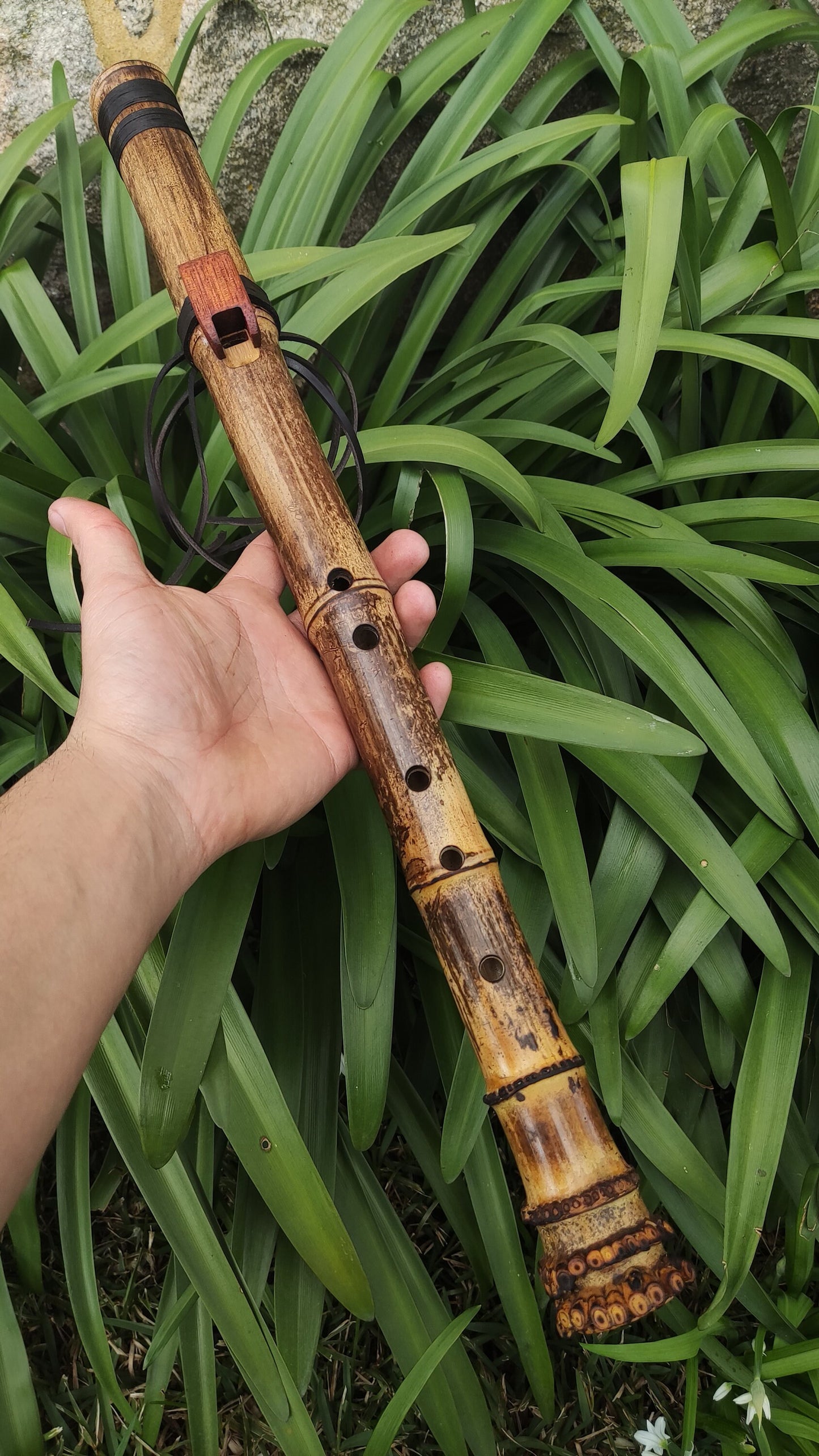 Root End Native American Style Bamboo Flute in the key of F# in 440 Hz. Handmade bamboo flute suitable for Meditation and Sound Healing