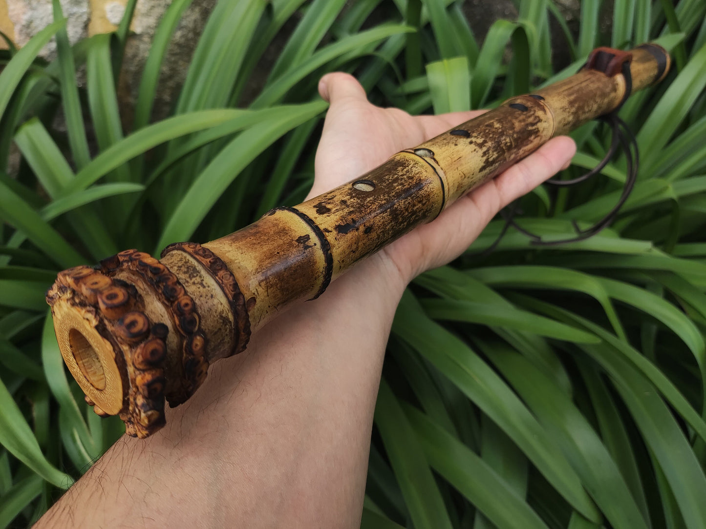 Root End Native American Style Bamboo Flute in the key of F# in 440 Hz. Handmade bamboo flute suitable for Meditation and Sound Healing