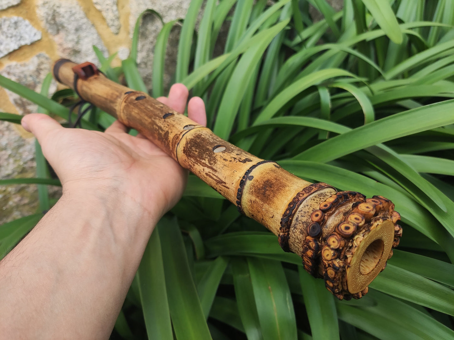 Root End Native American Style Bamboo Flute in the key of F# in 440 Hz. Handmade bamboo flute suitable for Meditation and Sound Healing