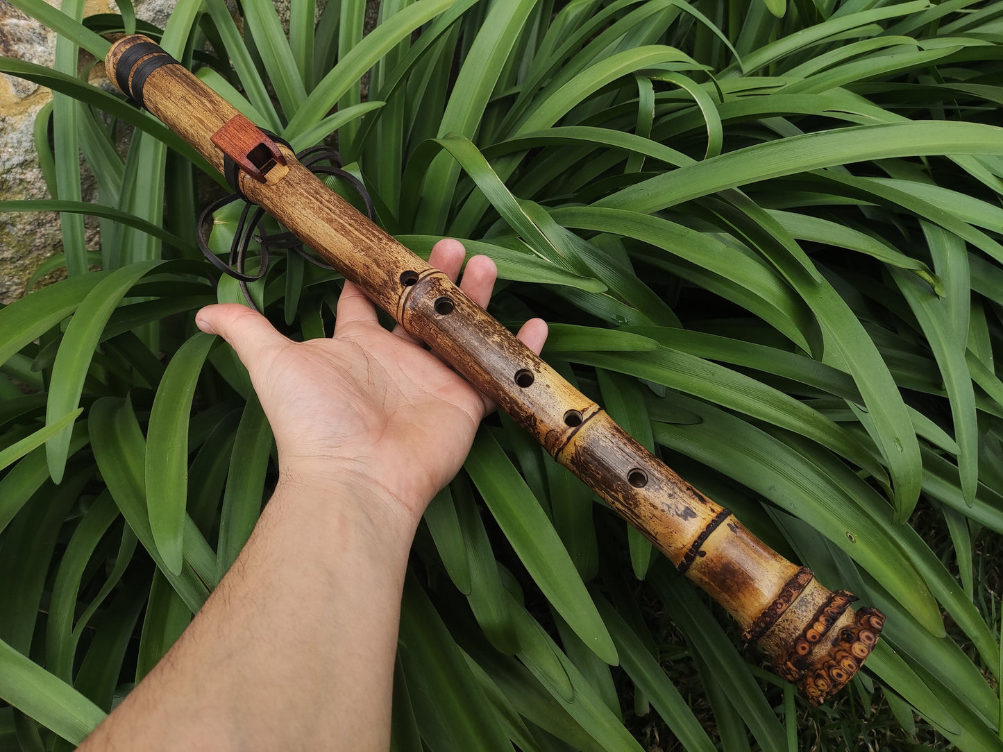 Root End Native American Style Bamboo Flute in the key of F# in 440 Hz. Handmade bamboo flute suitable for Meditation and Sound Healing