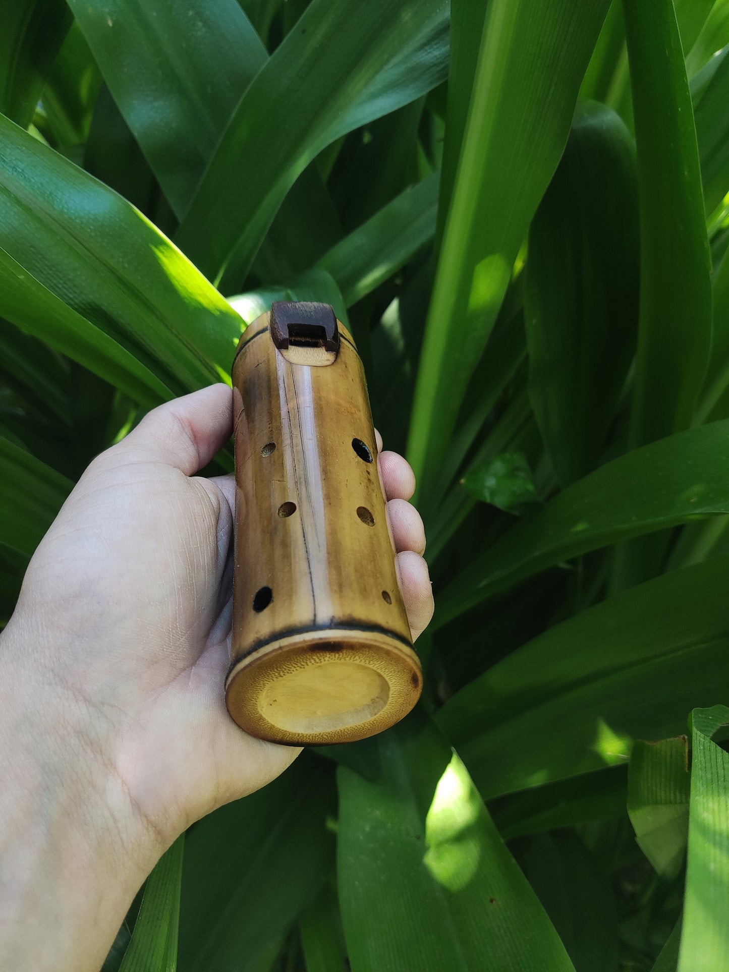 Native American Style Bamboo Ocarina in the key of F#. Ethnic vessel flute in F# minor pentatonic scale. Vintage Mahogany