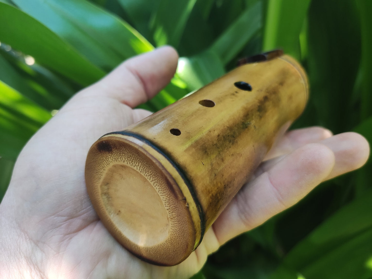 Native American Style Bamboo Ocarina in the key of F#. Ethnic vessel flute in F# minor pentatonic scale. Vintage Mahogany