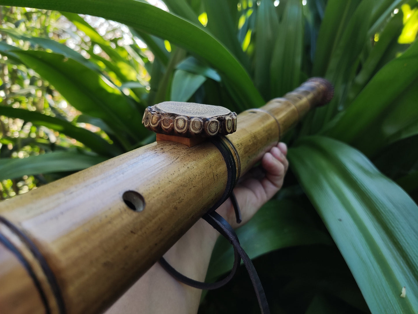 Unique Root-End Side Blown Native American Style Bamboo flute in C#. Rooty handmade bamboo flute for Meditation with rustic design