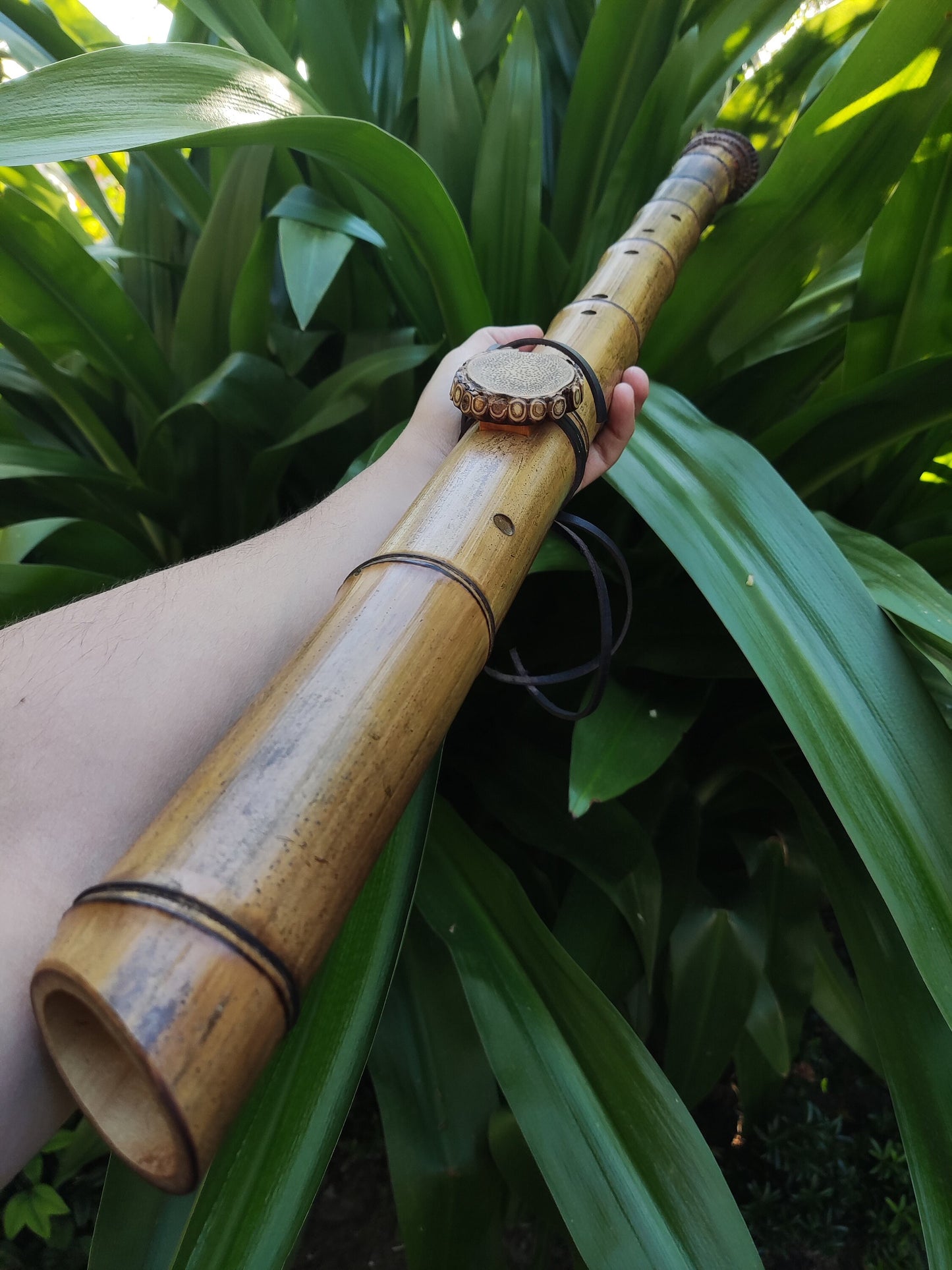 Unique Root-End Side Blown Native American Style Bamboo flute in C#. Rooty handmade bamboo flute for Meditation with rustic design