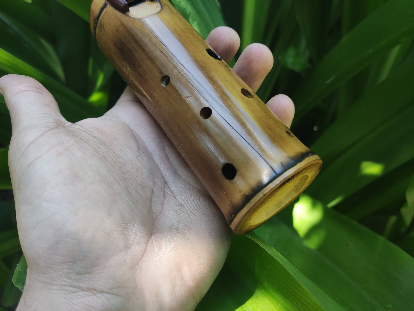 Native American Style Bamboo Ocarina in the key of F#. Ethnic vessel flute in F# minor pentatonic scale. Vintage Mahogany
