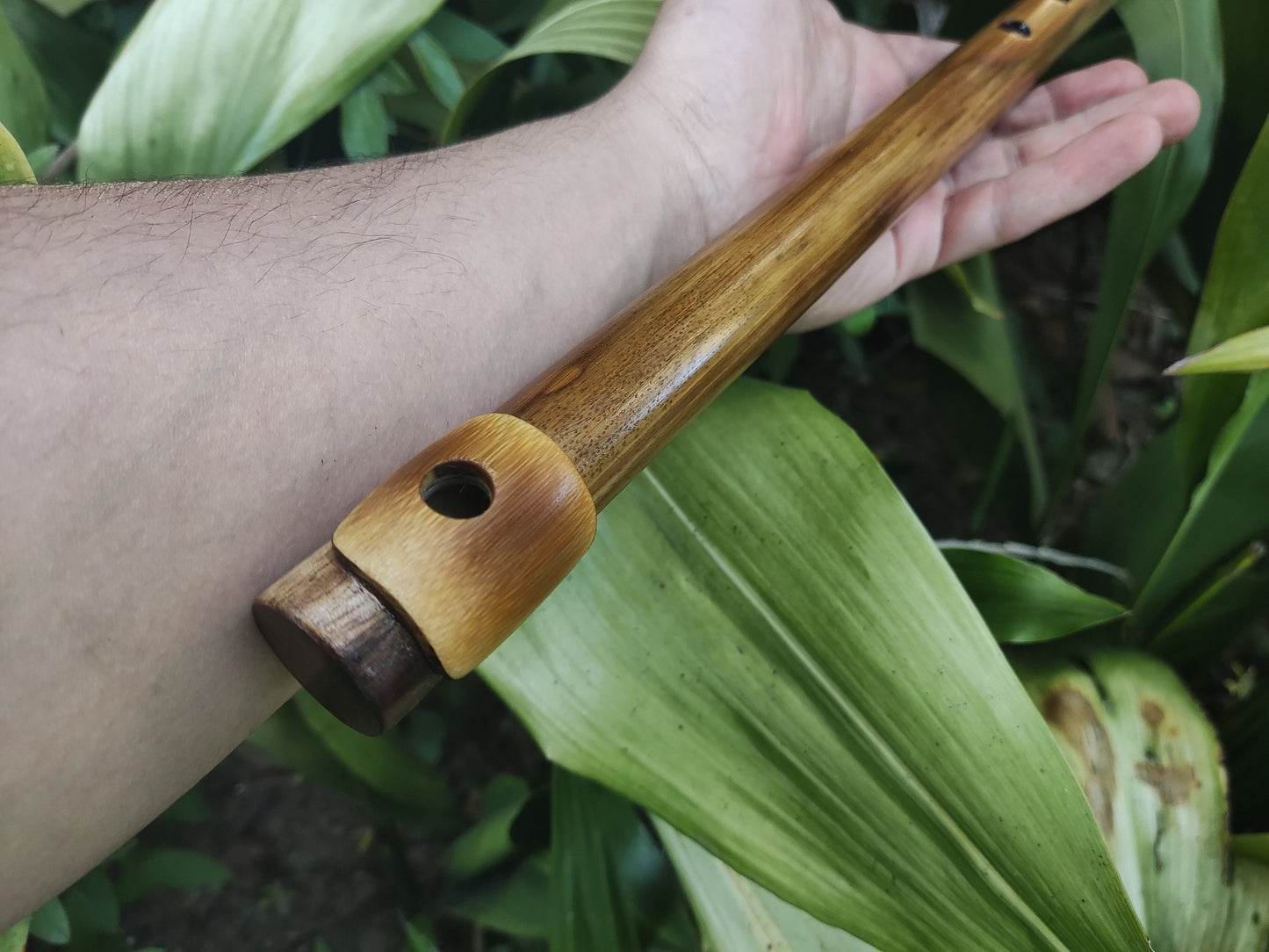 Low D Irish-style Bamboo Flute with a lip plate. Concert tuned handmade flute inspired by the Irish Flute