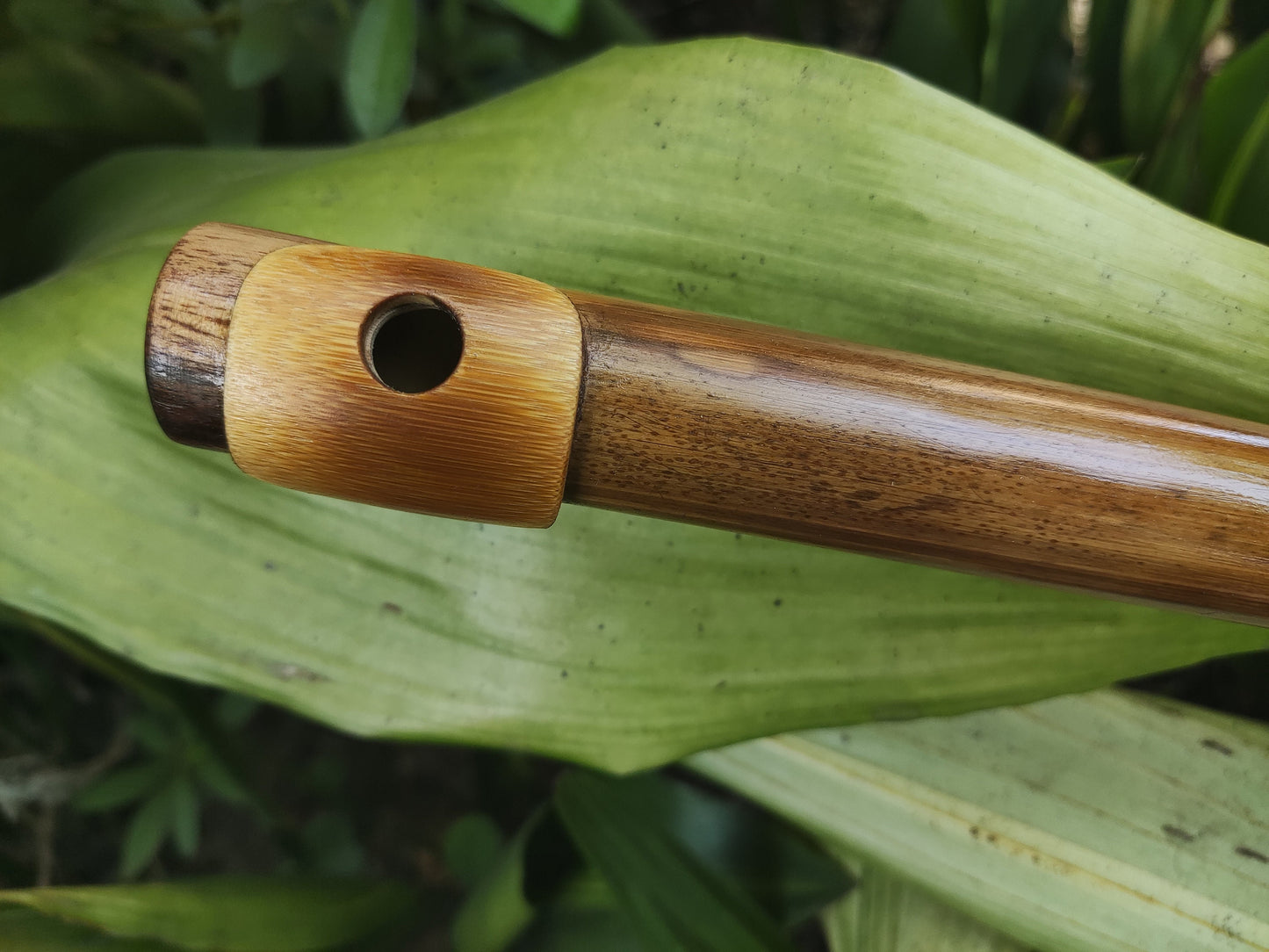 Low D Irish-style Bamboo Flute with a lip plate. Concert tuned handmade flute inspired by the Irish Flute