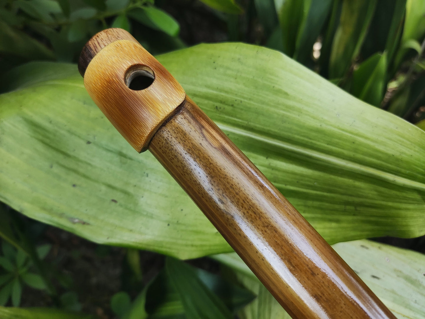 Low D Irish-style Bamboo Flute with a lip plate. Concert tuned handmade flute inspired by the Irish Flute