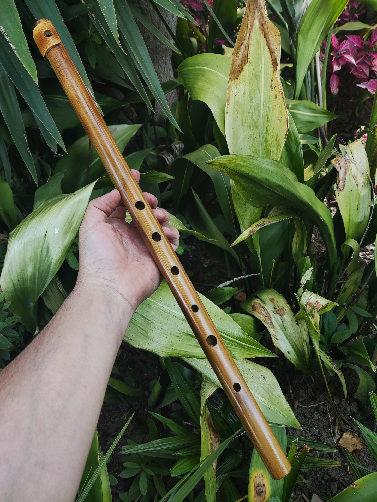 Low D Irish-style Bamboo Flute with a lip plate. Concert tuned handmade flute inspired by the Irish Flute