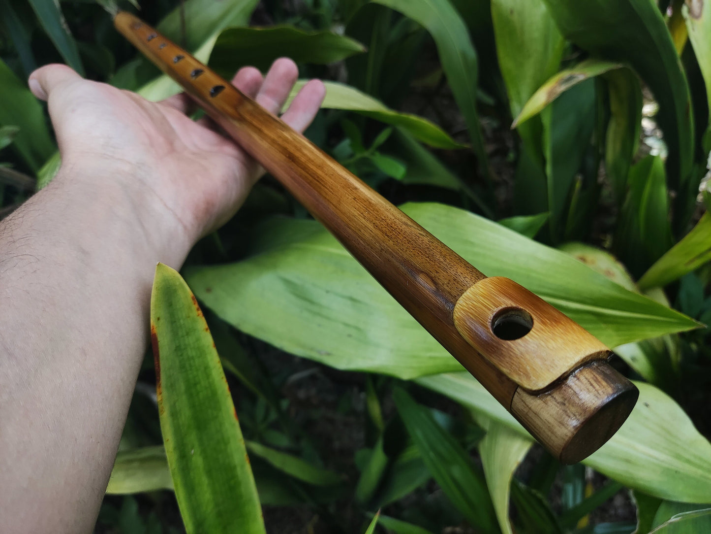 Low D Irish-style Bamboo Flute with a lip plate. Concert tuned handmade flute inspired by the Irish Flute