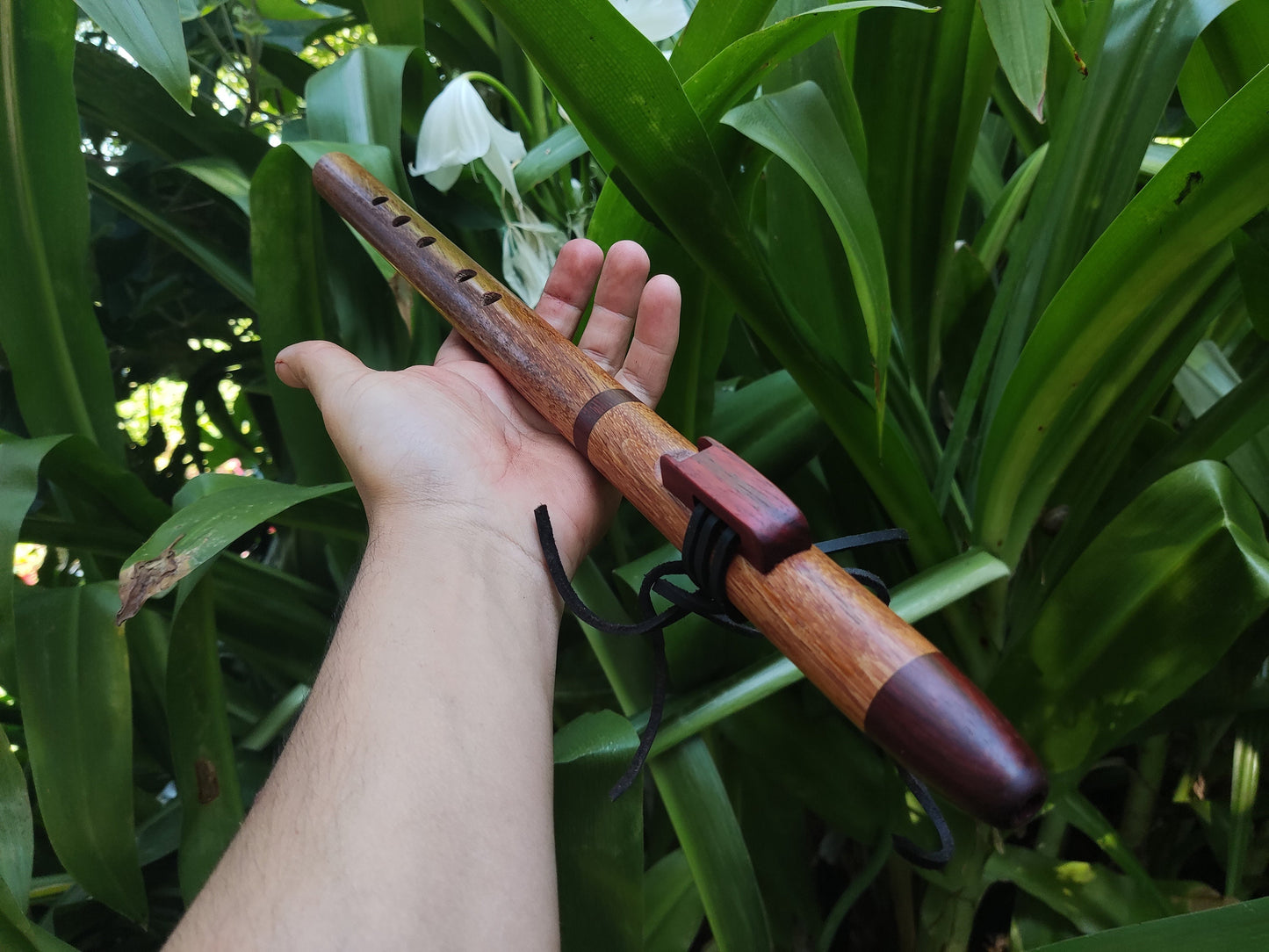 Native American Style flute in A made with African Mahogany and Padauk. Handmade Wooden flute suitable for Meditation and Sound Healing