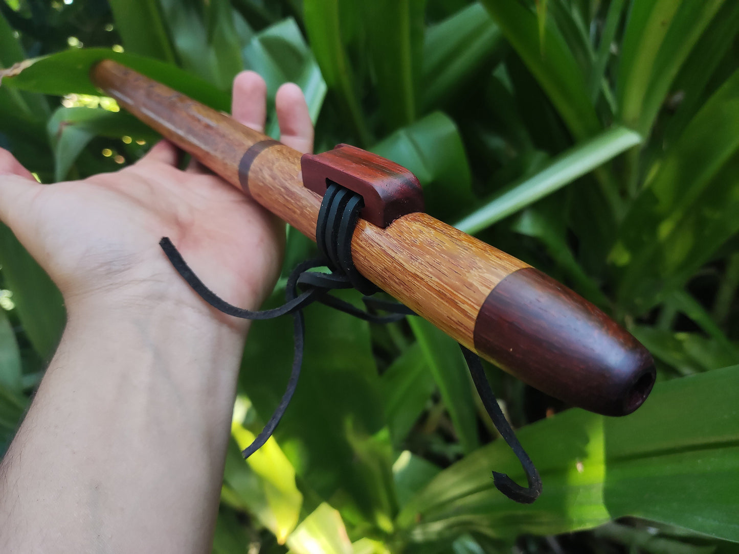 Native American Style flute in A made with African Mahogany and Padauk. Handmade Wooden flute suitable for Meditation and Sound Healing