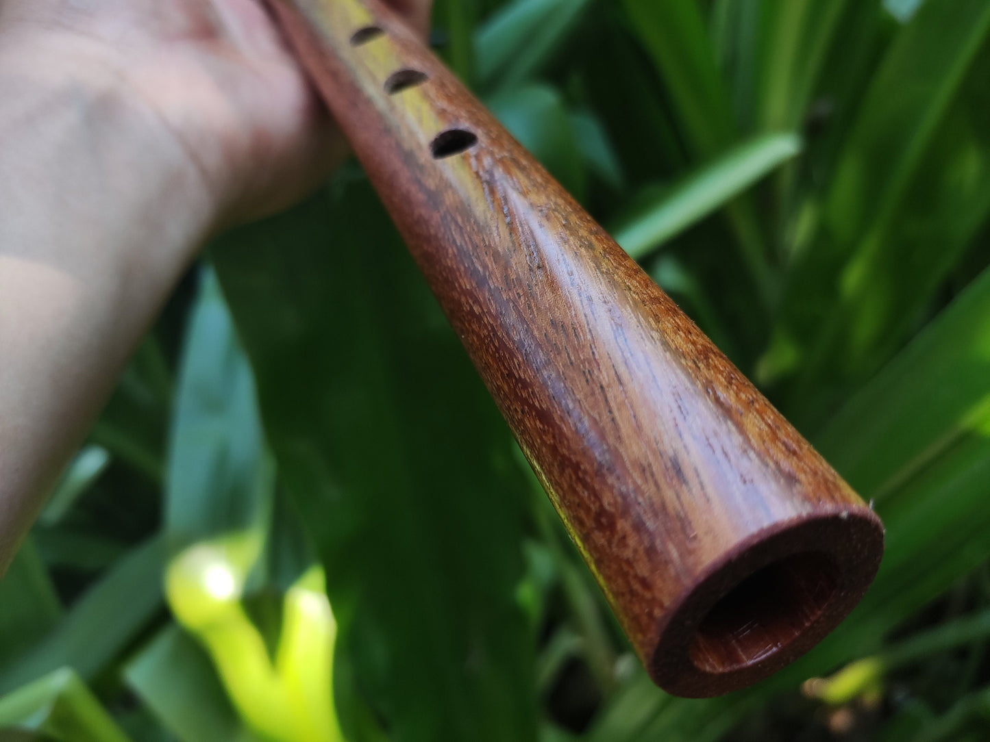 Native American Style flute in A made with African Mahogany and Padauk. Handmade Wooden flute suitable for Meditation and Sound Healing