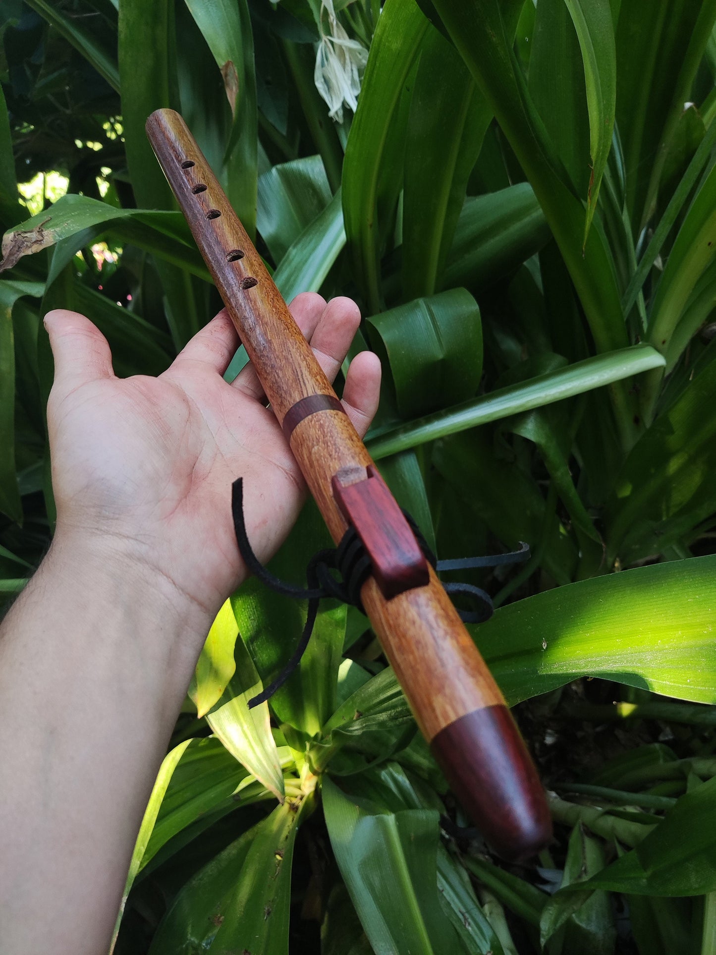 Native American Style flute in A made with African Mahogany and Padauk. Handmade Wooden flute suitable for Meditation and Sound Healing