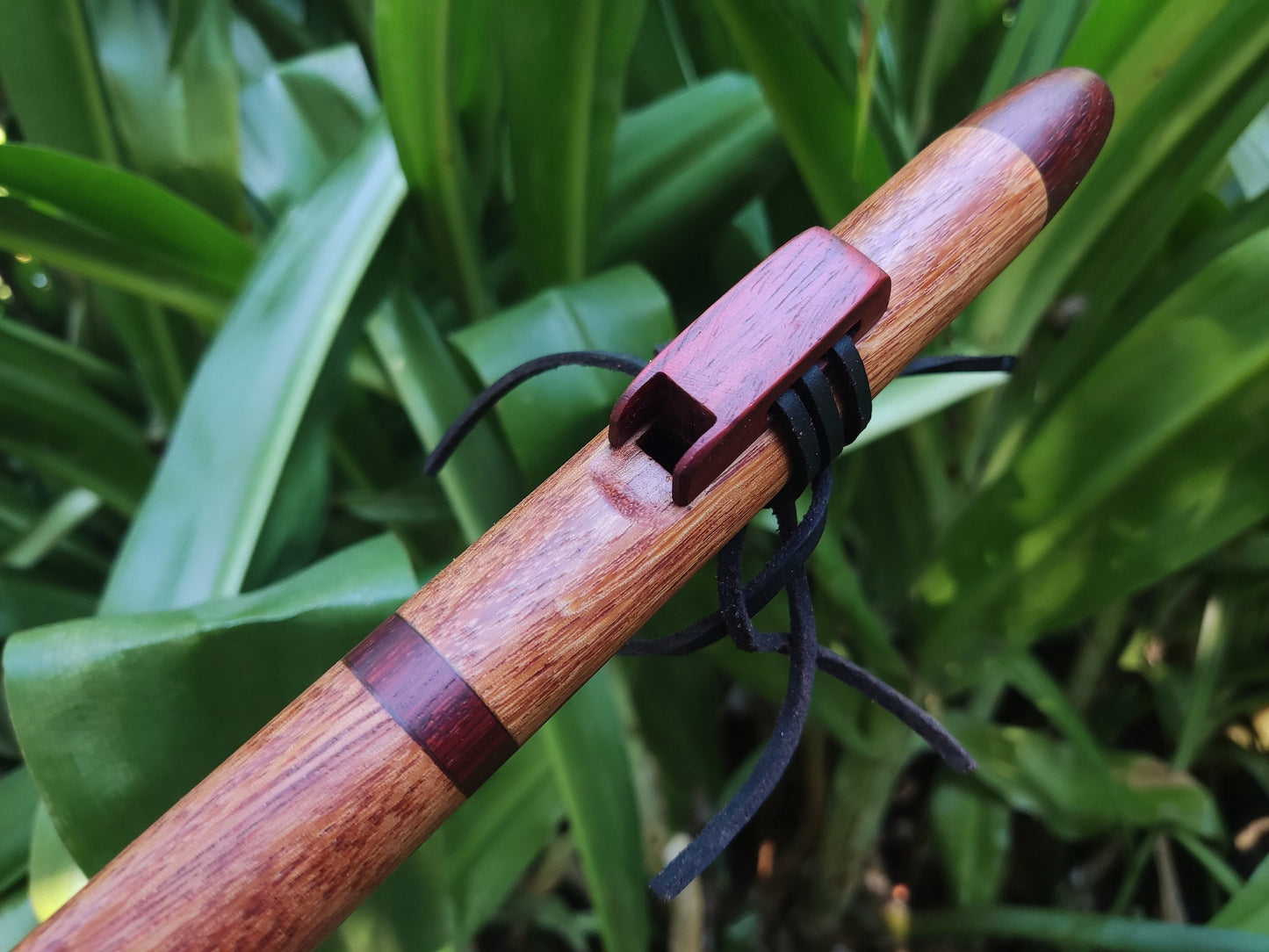 Native American Style flute in A made with African Mahogany and Padauk. Handmade Wooden flute suitable for Meditation and Sound Healing
