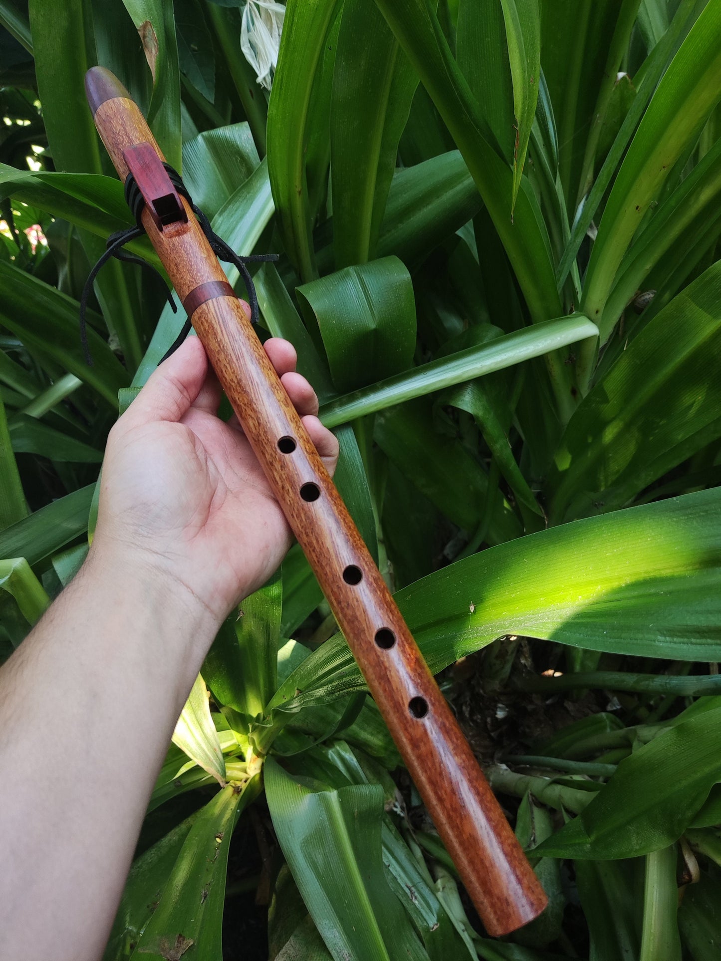 Native American Style flute in A made with African Mahogany and Padauk. Handmade Wooden flute suitable for Meditation and Sound Healing