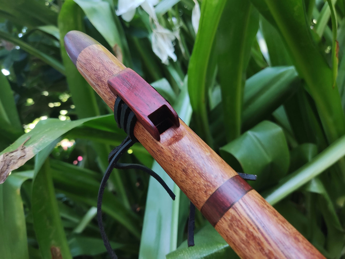 Native American Style flute in A made with African Mahogany and Padauk. Handmade Wooden flute suitable for Meditation and Sound Healing