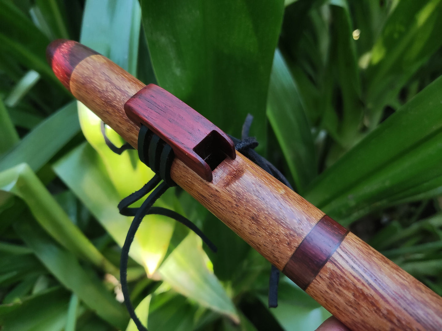Native American Style flute in A made with African Mahogany and Padauk. Handmade Wooden flute suitable for Meditation and Sound Healing