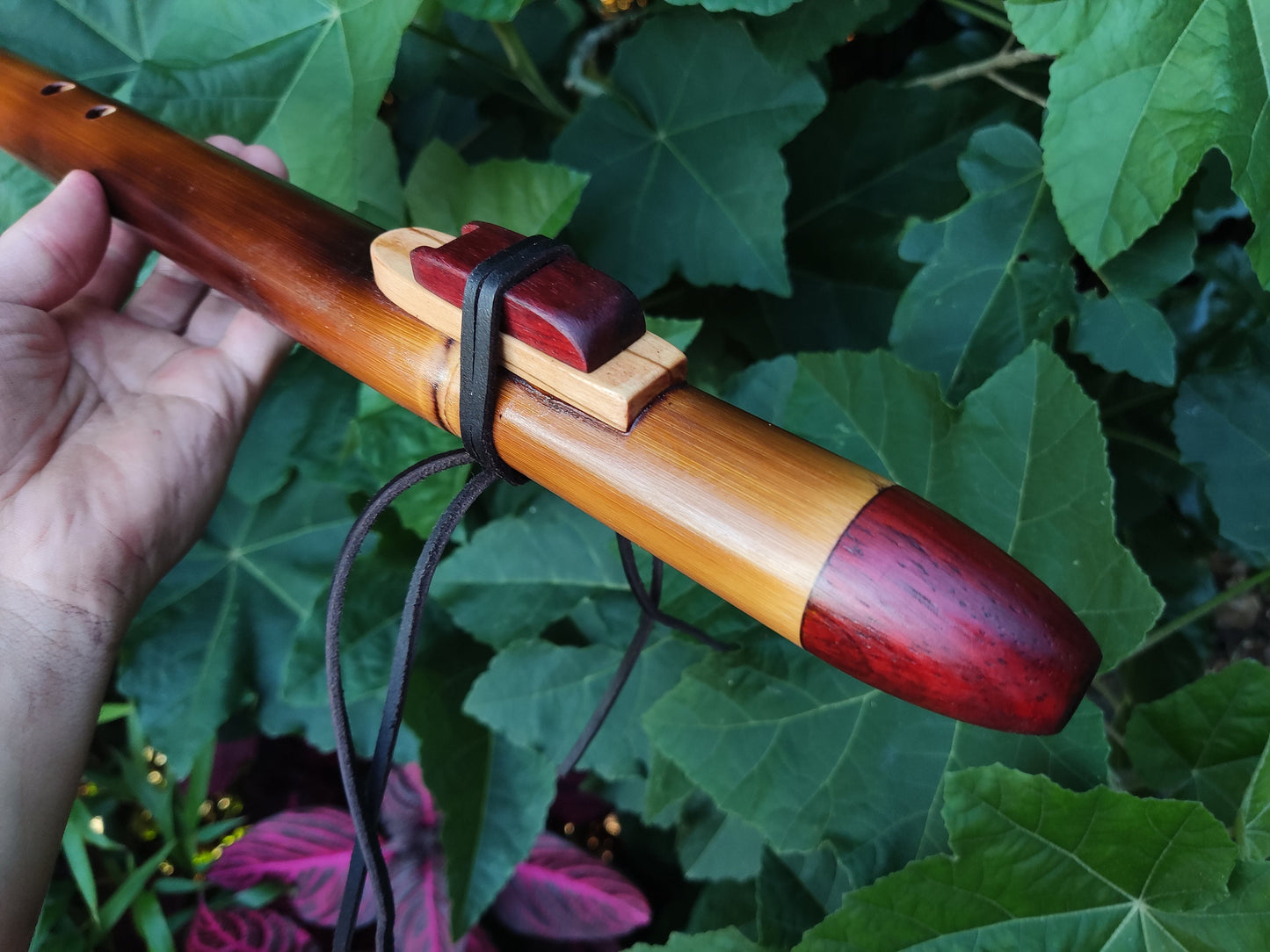Ethnic Native American and Oriental bamboo flute in the key of low D. Low D NA deep meditation flute. Rustic flute. Indian flute