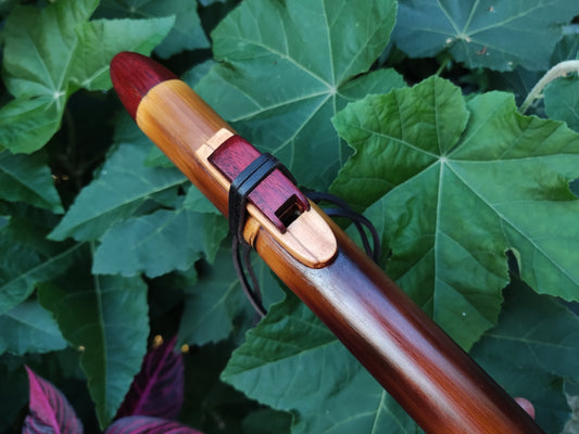Ethnic Native American and Oriental bamboo flute in the key of low D. Low D NA deep meditation flute. Rustic flute. Indian flute